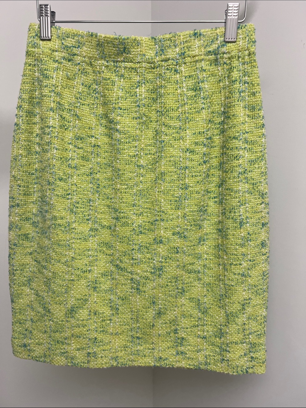 St. John Chartreuse Tweed Pencil Skirt